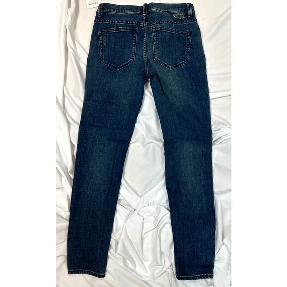 Free People Distressed Fishnet-Inlet Skinny Jeans Tupelo Blue 25 - Picture 15 of 16